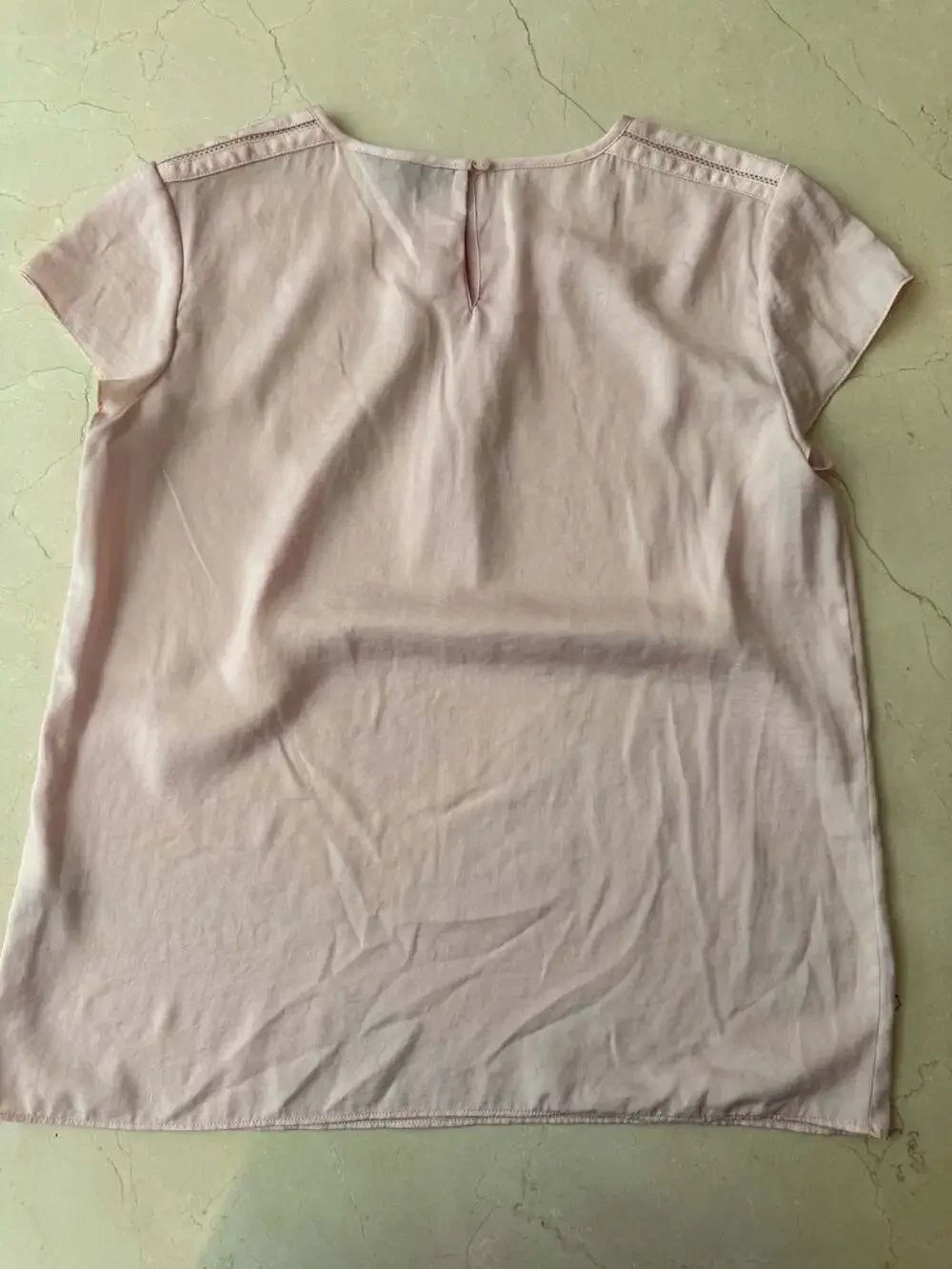 Banana Republic Women's Petite Pleated Neckline Cap Sleeve Blouse in Blush Pink